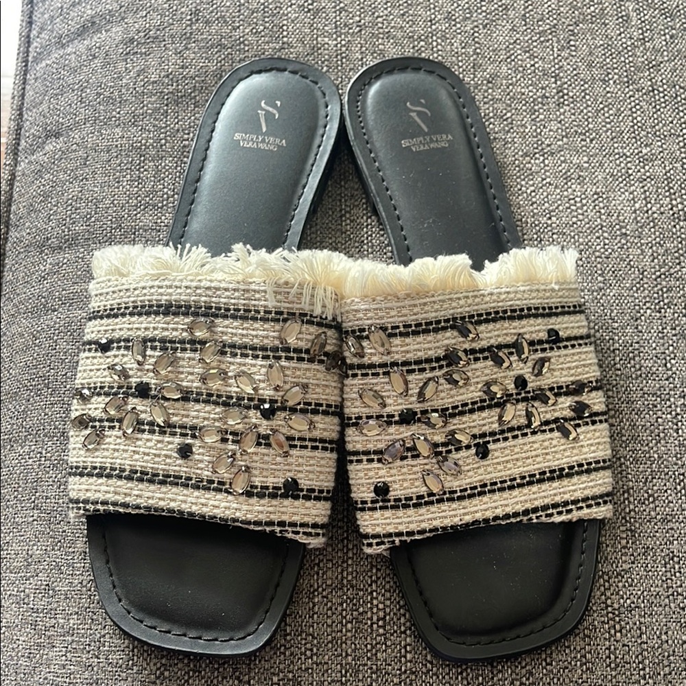Simply Vera , Vera Wang Black and Cream Sandals with Woven Upper